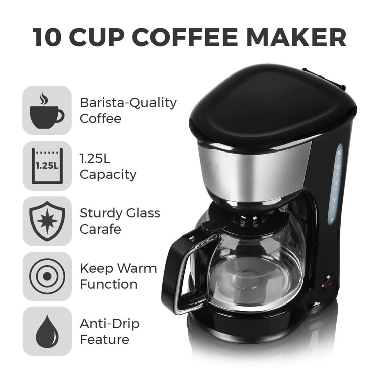 Tower T13001 10 Cup Coffee Maker with Keep Warm Function and Water